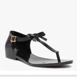 Melissa Women's Honey Black Chrome Jelly T-Strap Bow Flat Sandals Size 6